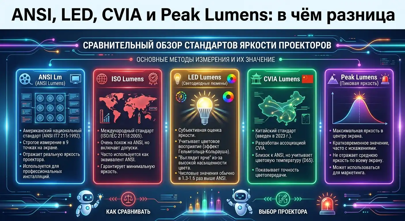 ANSI, LED, CVIA и Peak Lumens: в чём разница