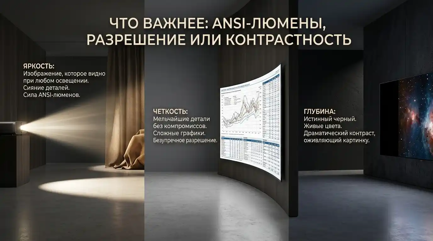 Что важнее: ANSI-люмены, разрешение или контрастность