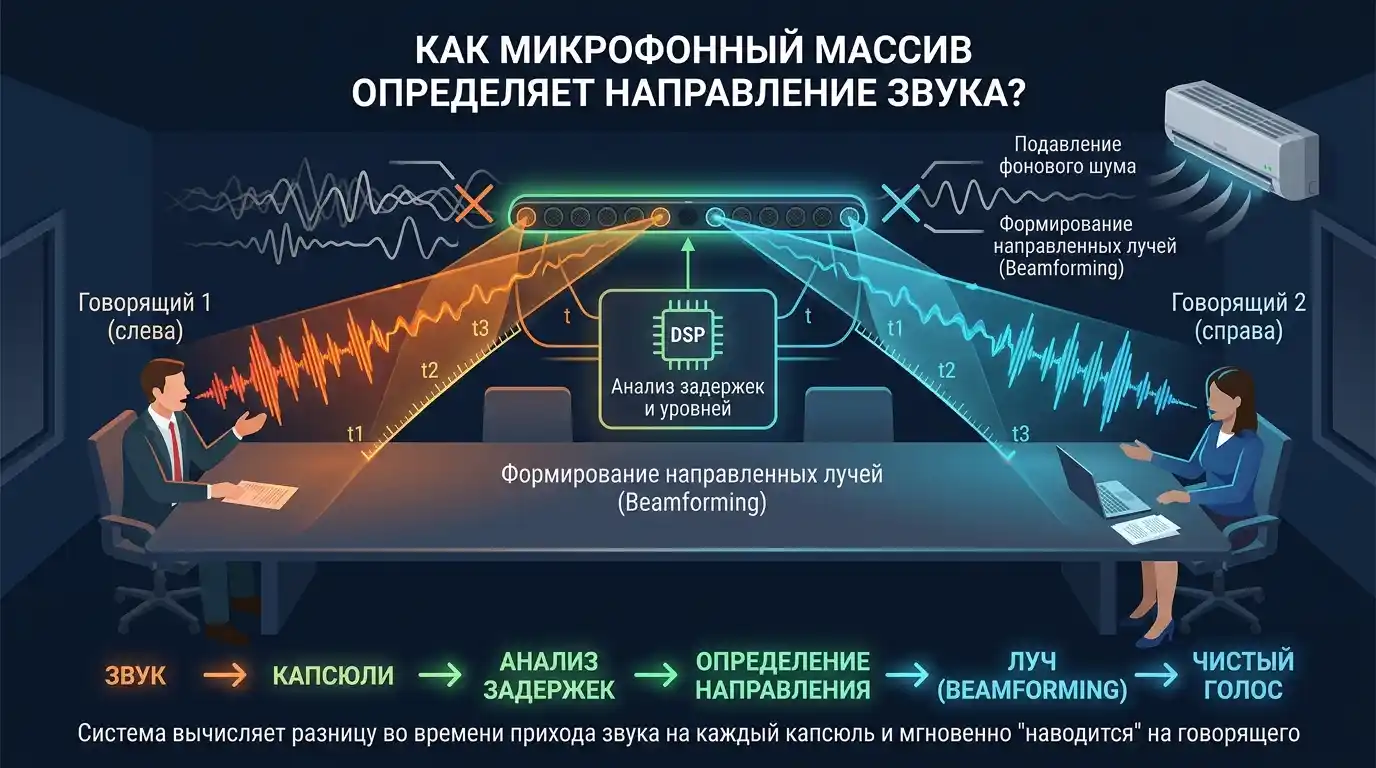 как микрофонный массив определяет направление звука