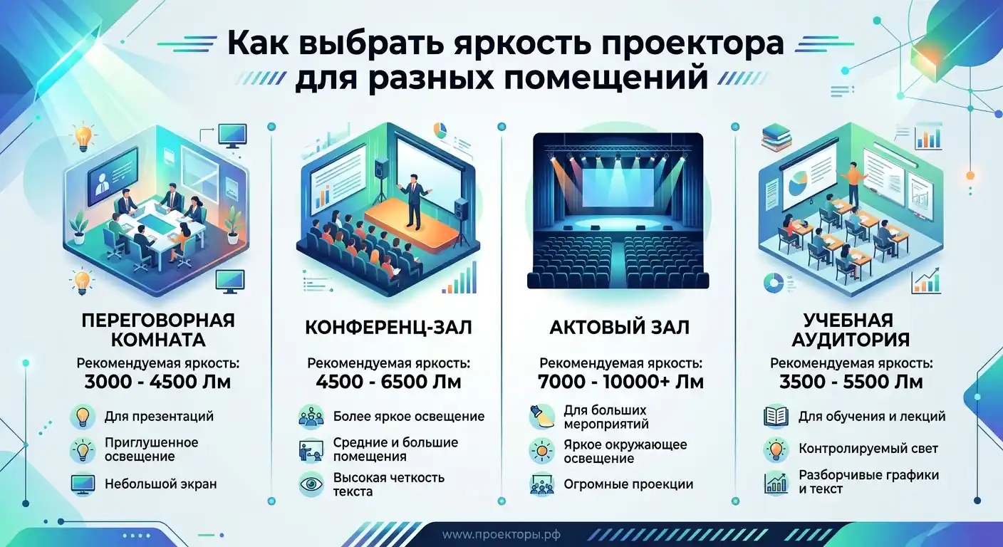 Как выбрать яркость проектора для разных помещений