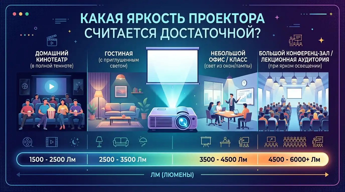 Какая яркость проектора считается достаточной