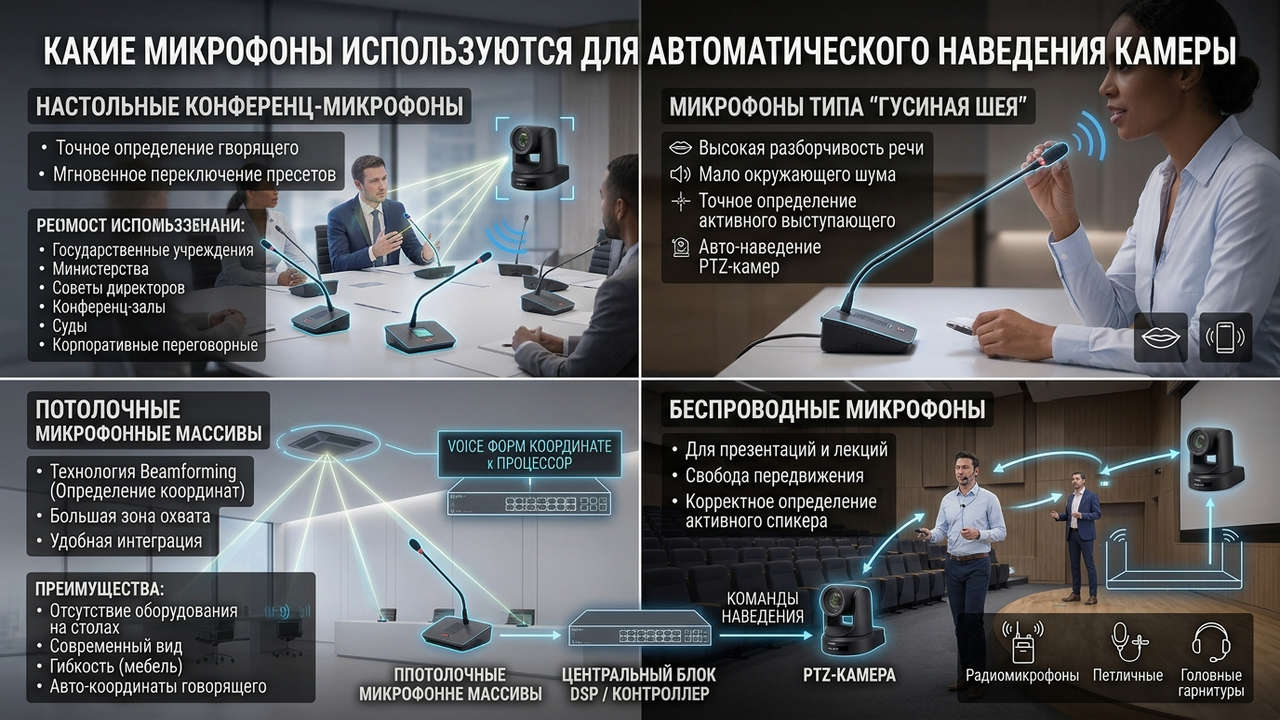 какие микрофоны используются для автоматического наведения камеры