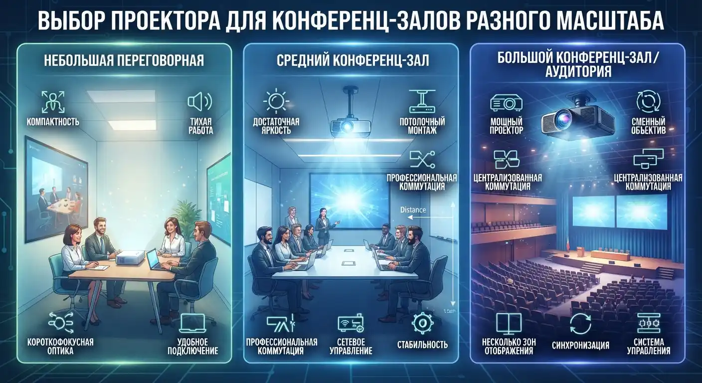 какой проектор выбрать для небольшого, среднего и большого зала