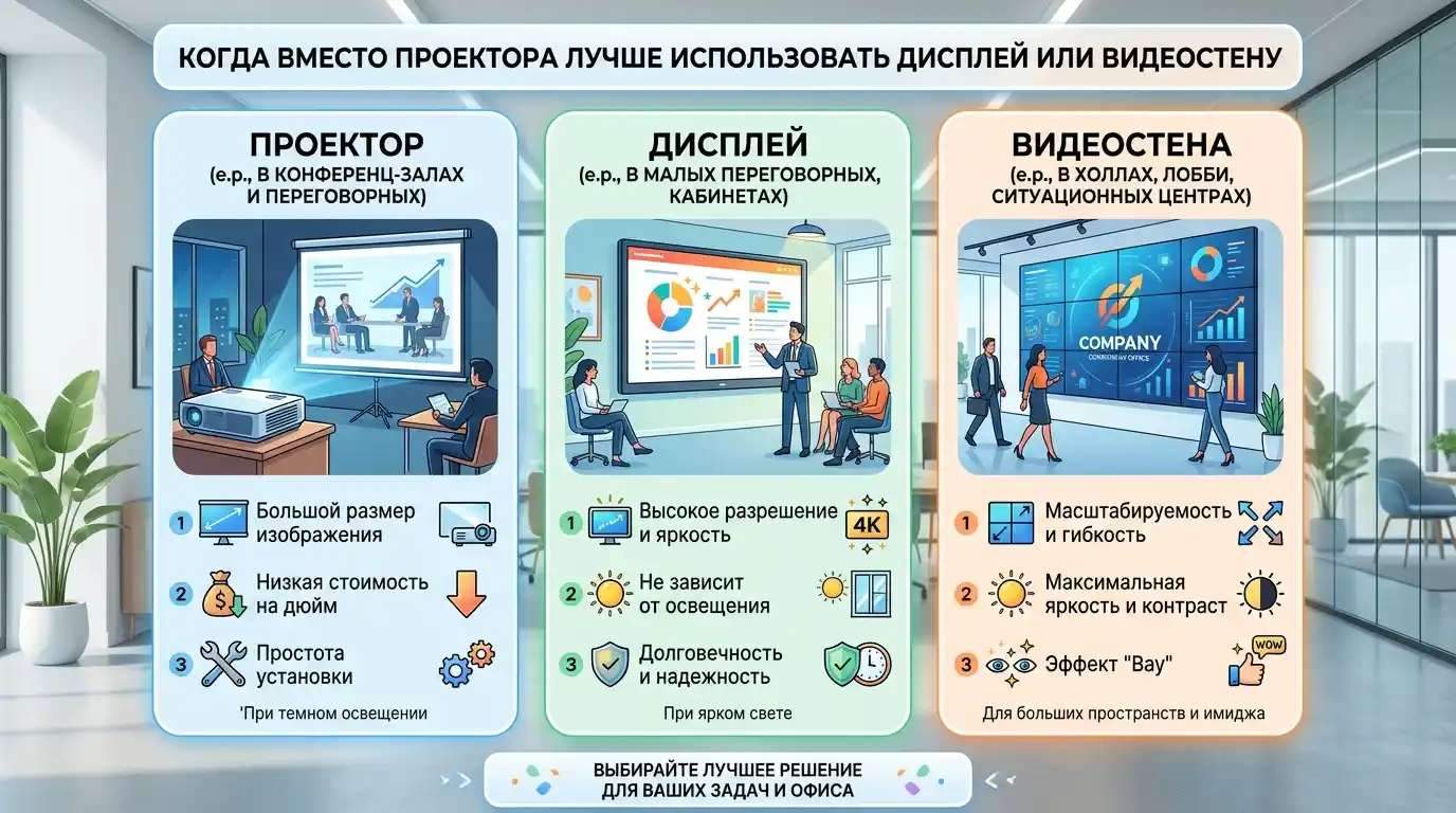 Когда вместо проектора лучше использовать дисплей или видеостену
