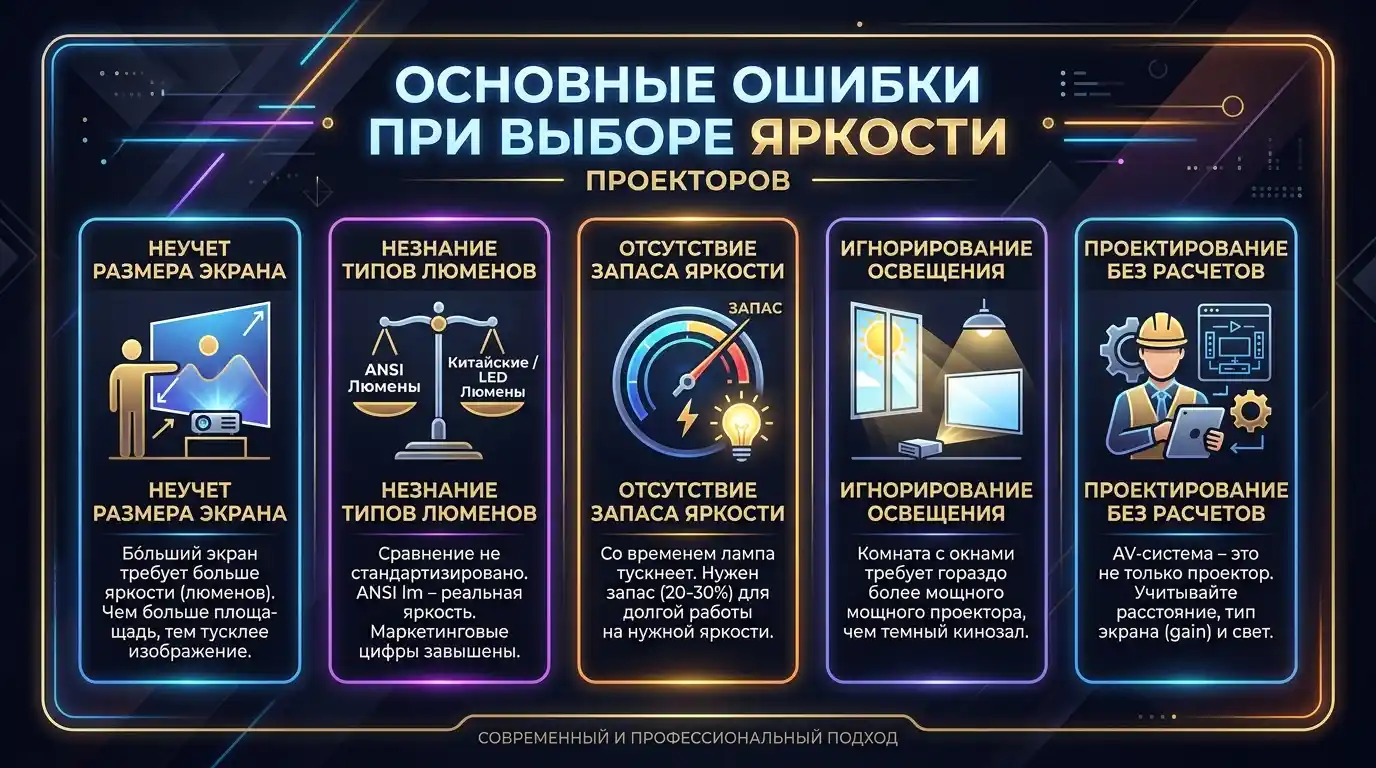 Основные ошибки при выборе яркости