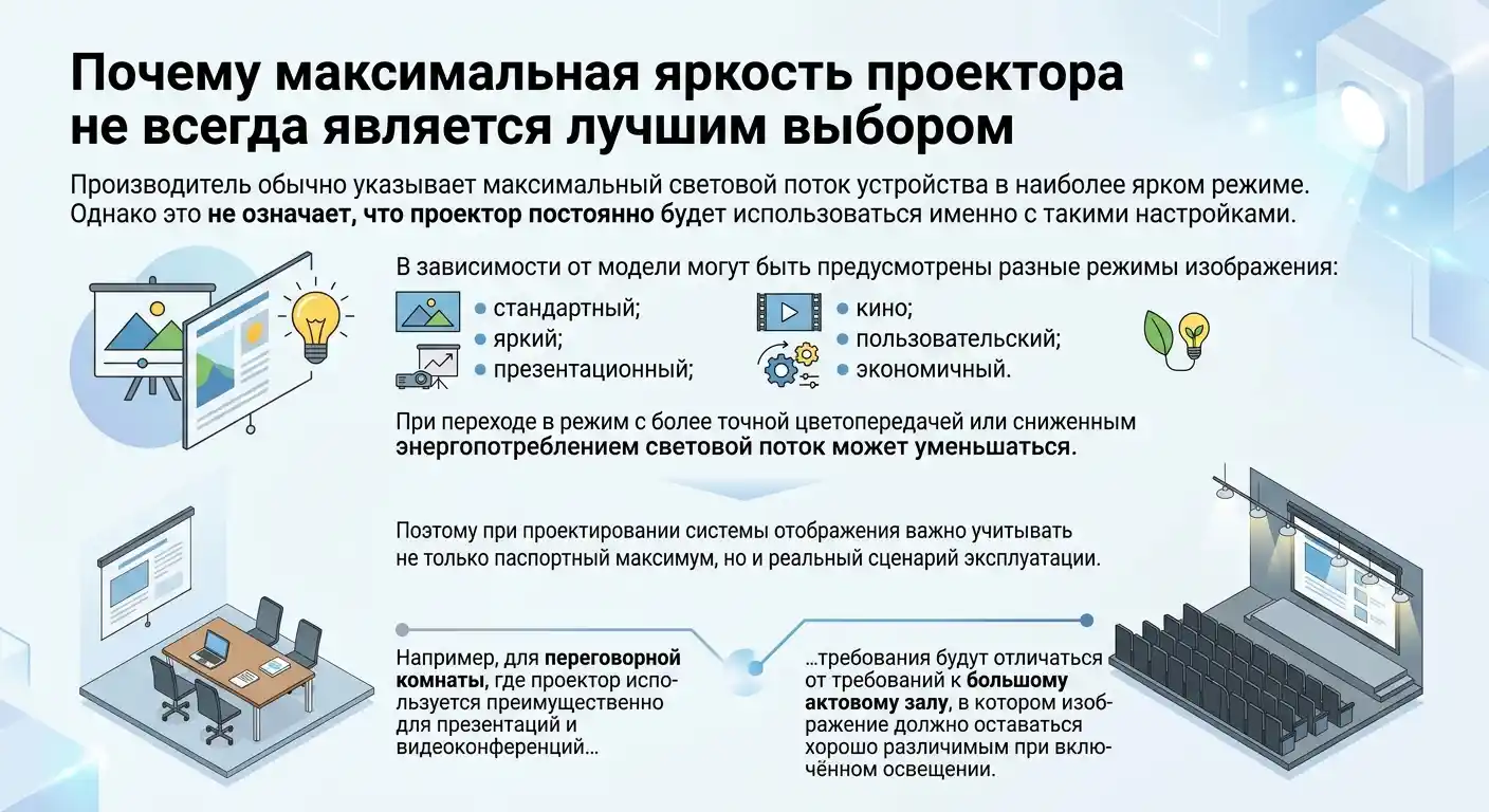 Почему максимальная яркость проектора не всегда является лучшим выбором