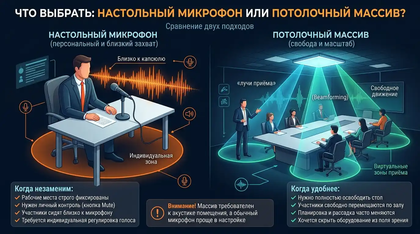 потолочный микрофонный массив или обычный микрофон
