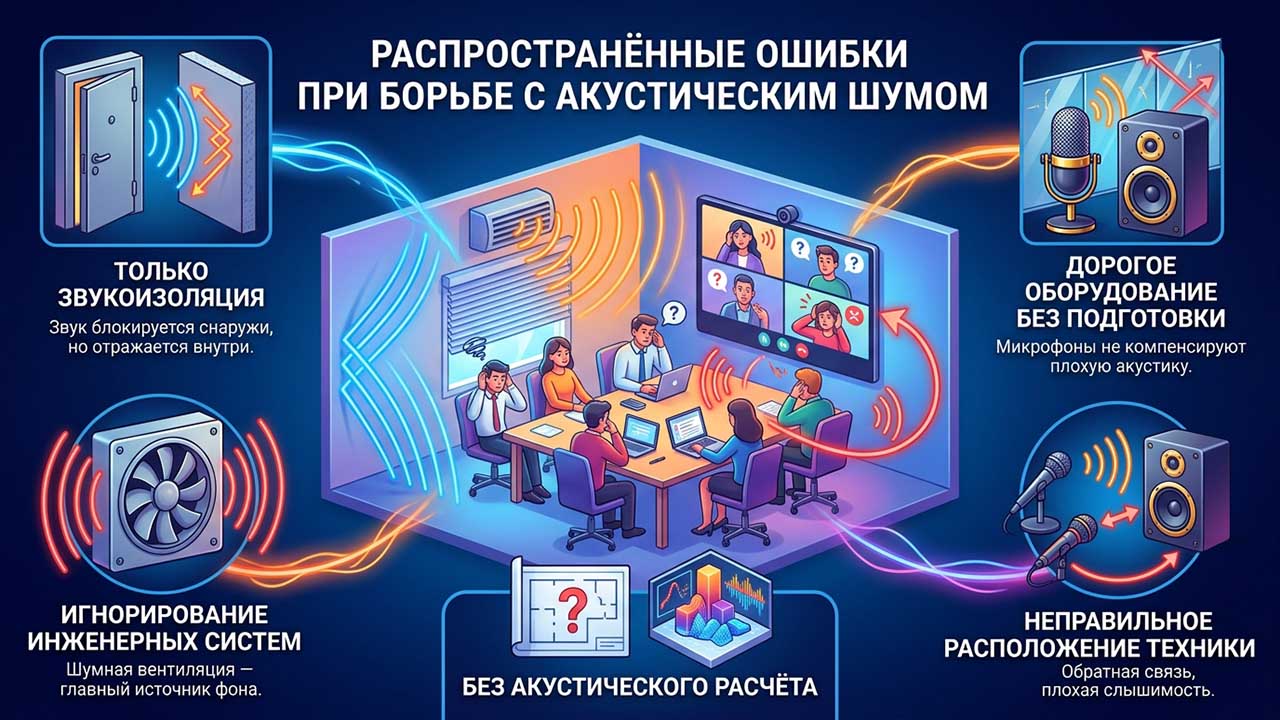распространённые ошибки при борьбе с акустическим шумом
