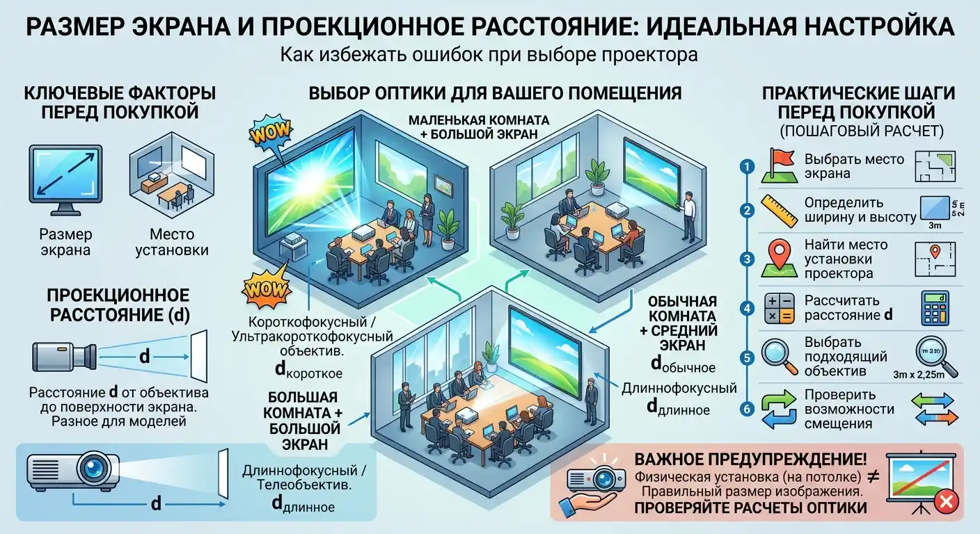 размер экрана и проекционное расстояние