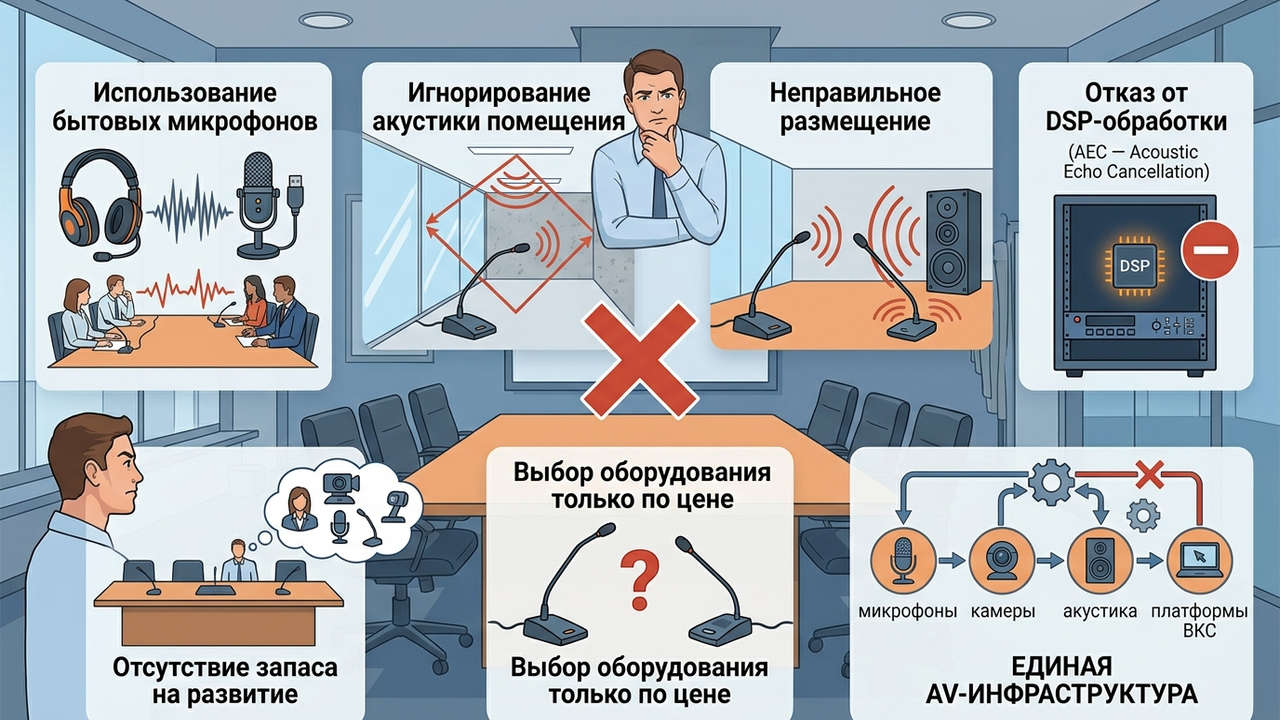 типичные ошибки при выборе микрофона для вкс