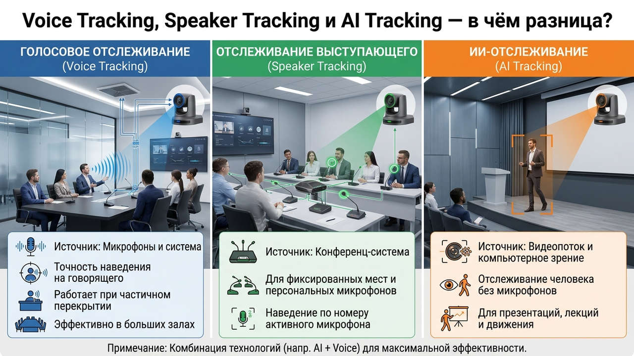 voice tracking, speaker tracking и ai tracking в чём разница