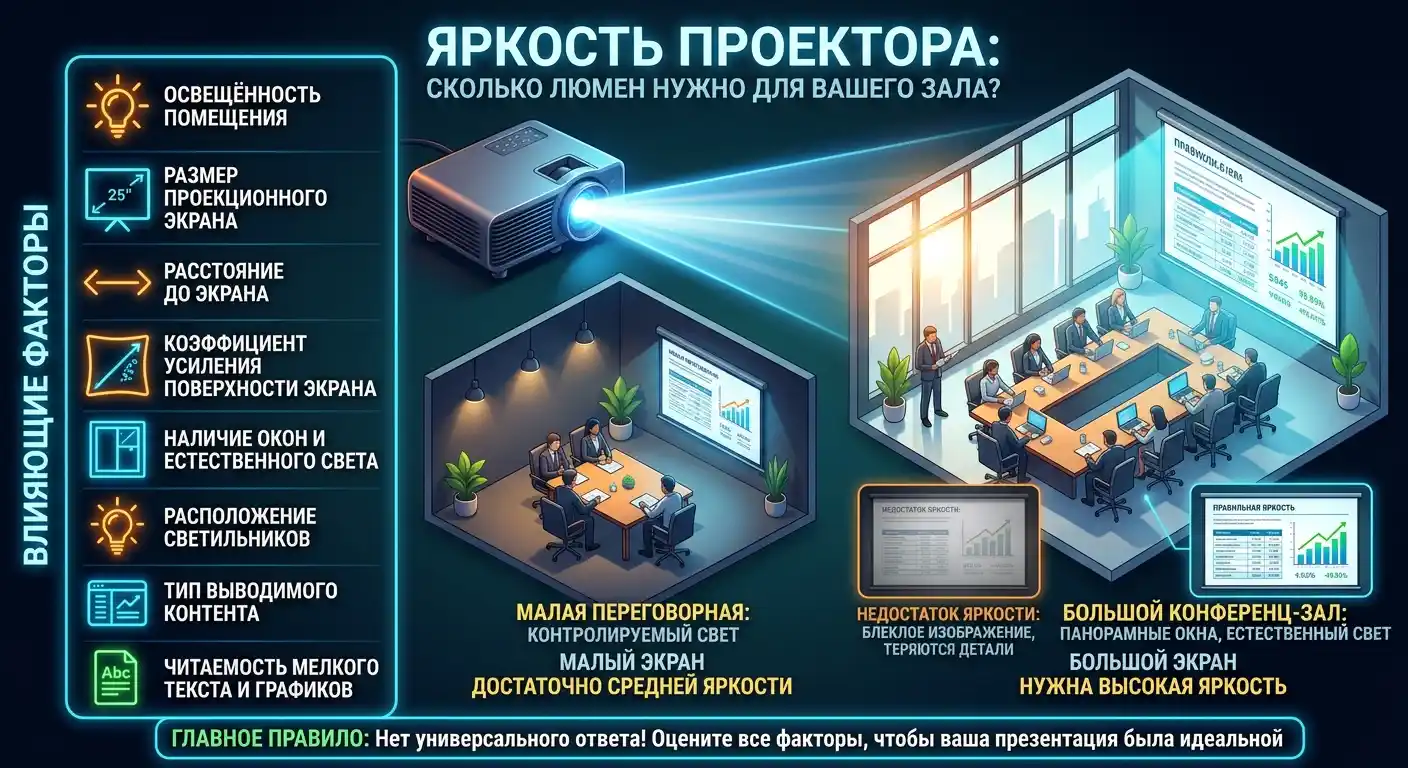 яркость проектора: сколько люмен нужно для конференц-зала